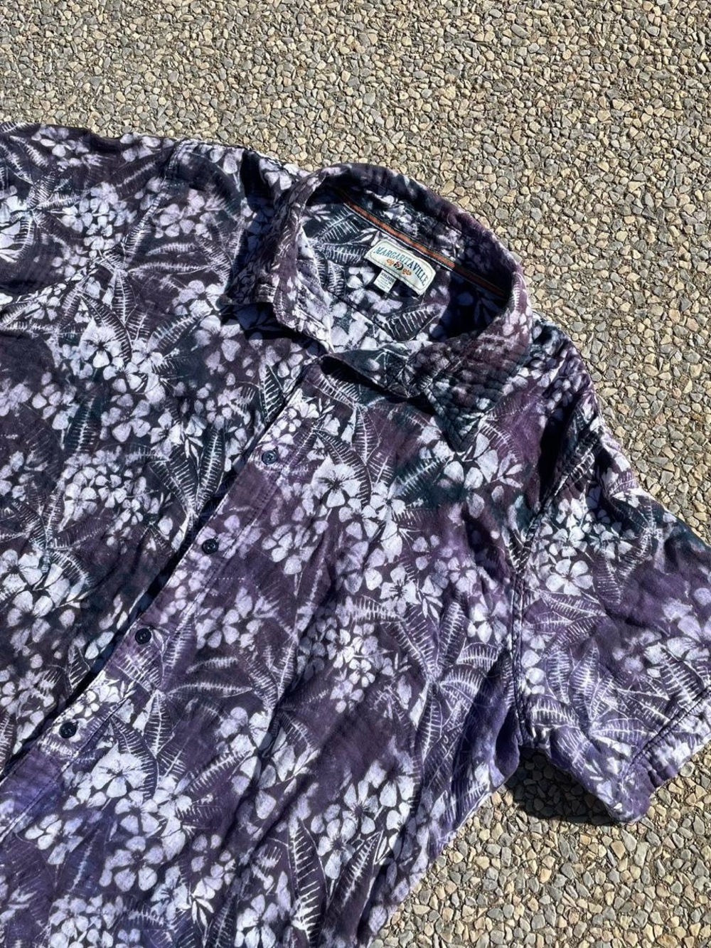 Margaritaville Purple and Navy Floral Short-Sleeve Button-Up Shirt